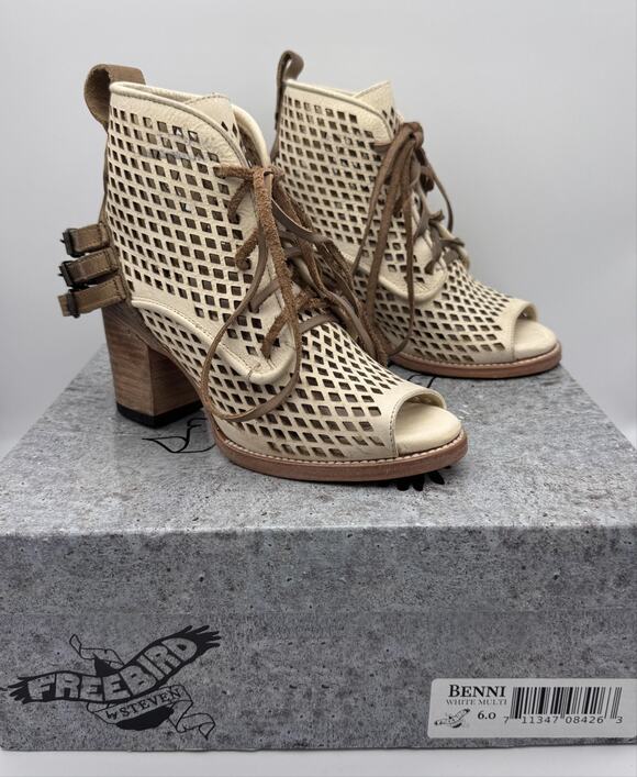 freebird Shoes - Freebird By Steven Benni Boots Womens 6 Cutout Lace Up Block Heel Booties Boho